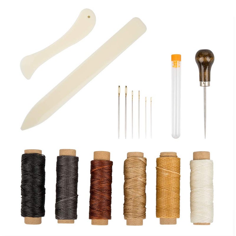 findTop Set of 16 Bookbinding Tools, findTop Bone Folder Creaser Waxed Linen Thread Wood Handle Awl Large-Eye Needles for Handmade DIY Bookbinding Crafts and Sewing Supplies - Image 1